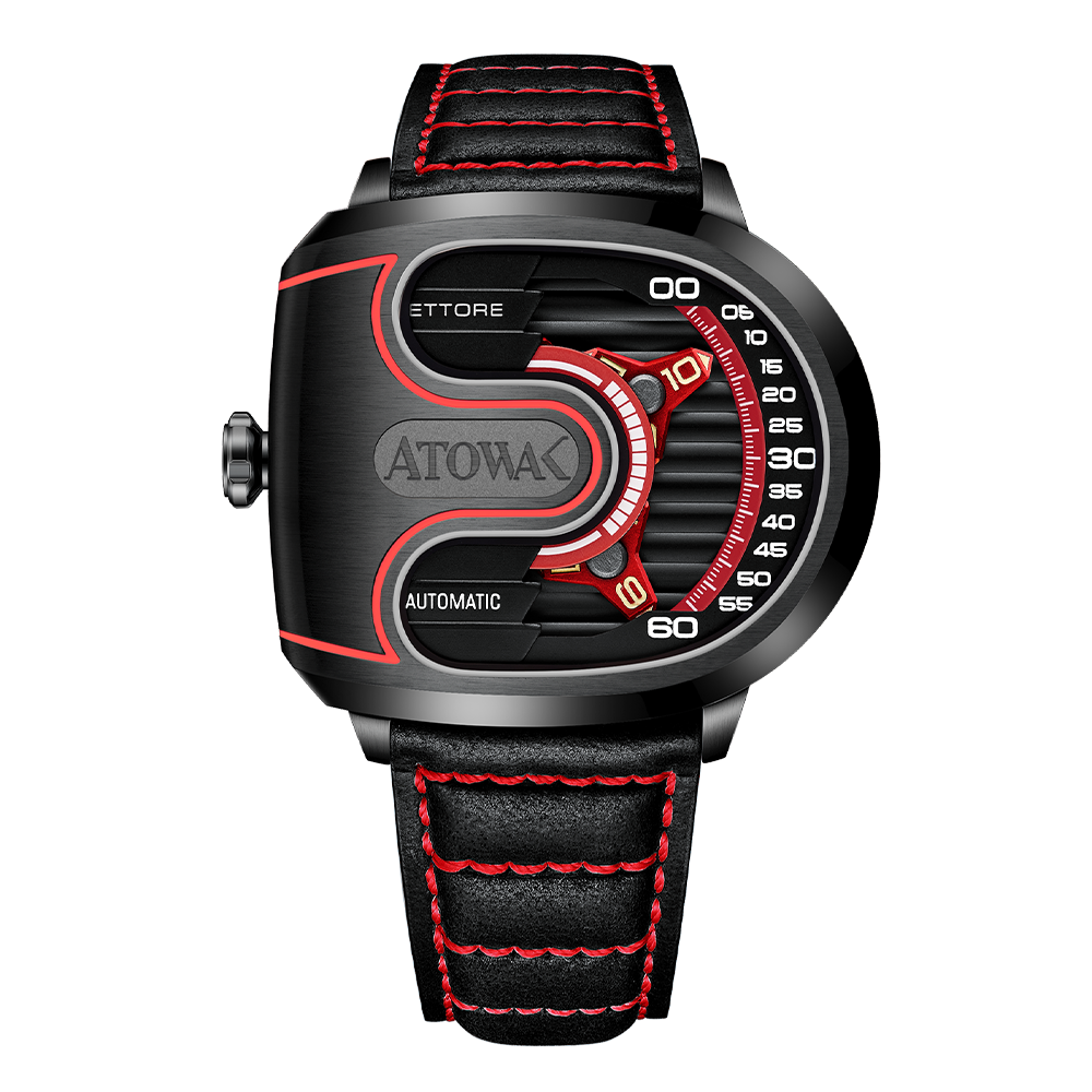Atowak Ettore Drift 4-Arm Wandering Hour Black Red Watches