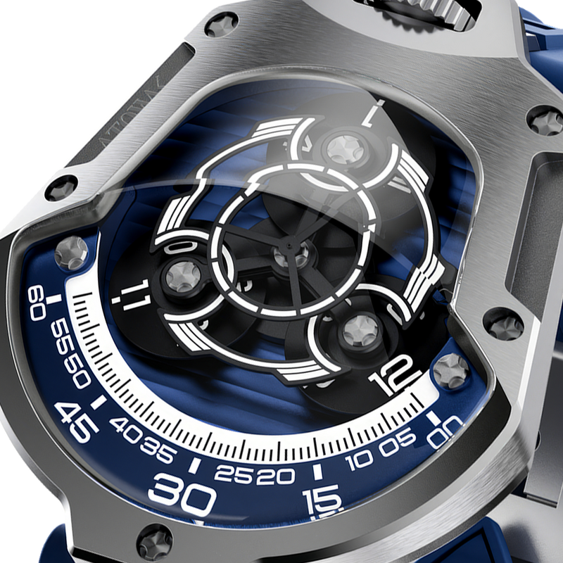 SPACESHIP AZURE SILVER | Blue Futuristic Mechanical Watch | ATOWAK