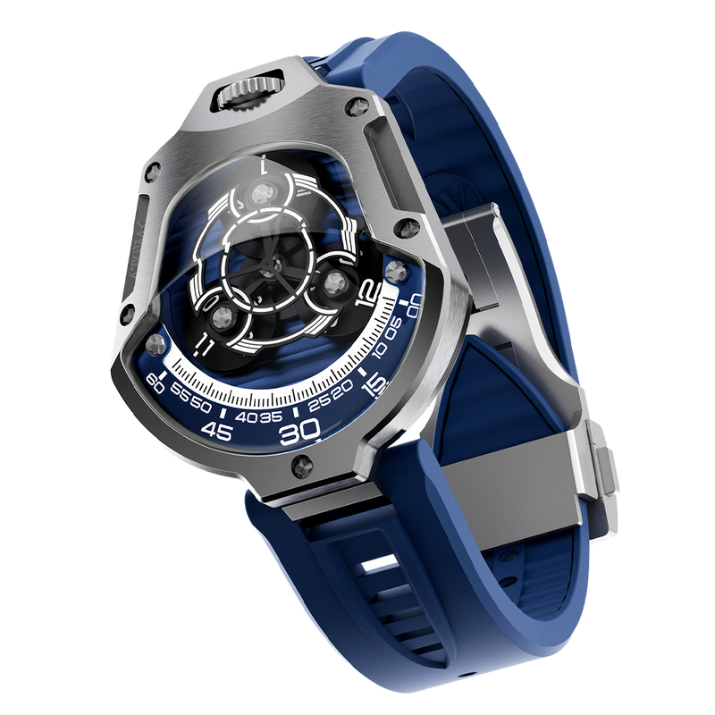 ATOWAK SPACESHIP Azure Silver | 360° Revolving Hour Watch – Atowak