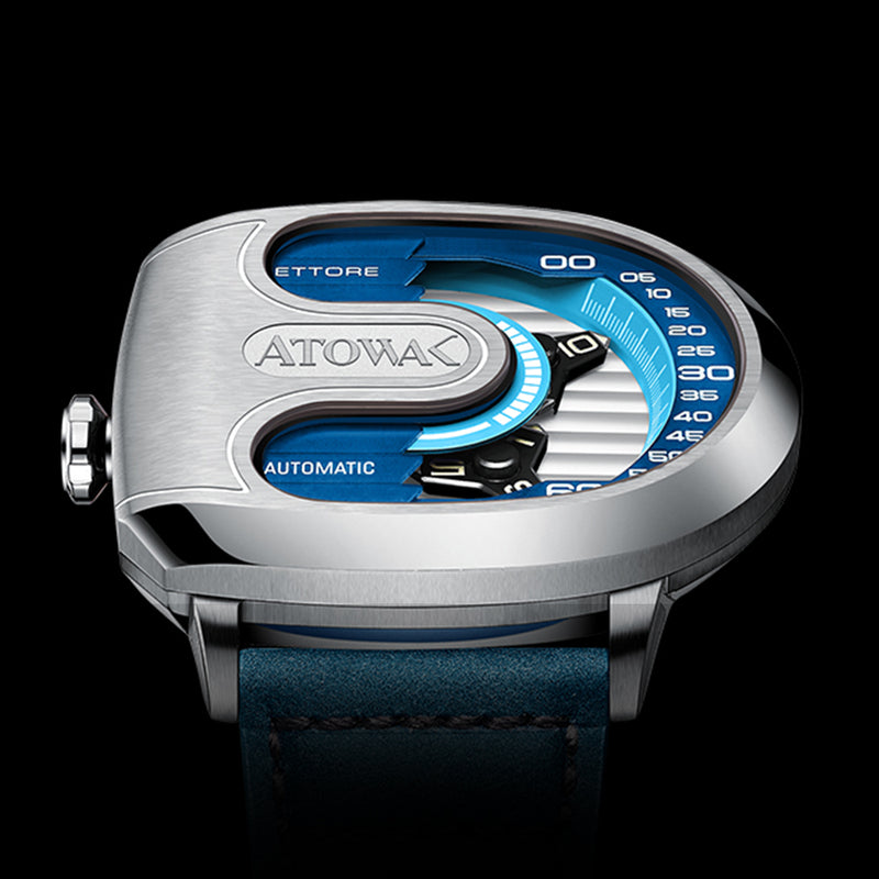 Atowak Ettore Drift 4-Arm Wandering Hour Silver Blue Watches