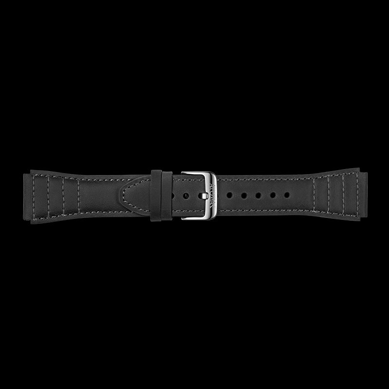 Black  Leather Strap With White Stitching Suitable for Windows Series