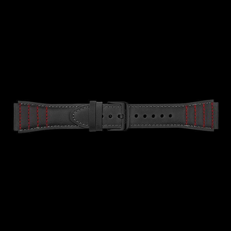 Black Leather Strap With Red Stitching Suitable for Windows Series