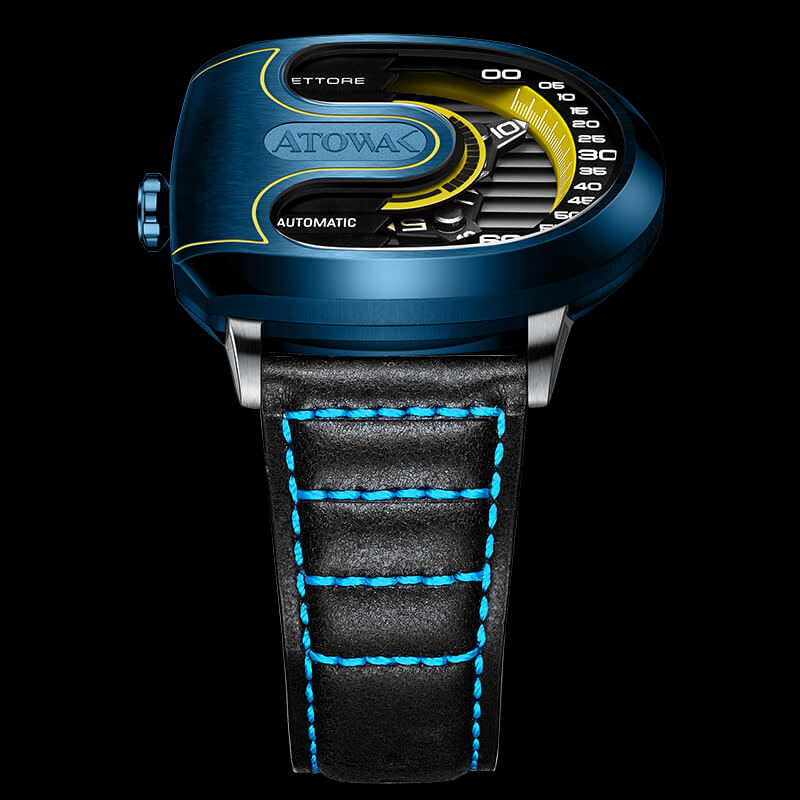 Like the top racers that inspired it, ETTORE is full of cutting-edge technology, built with a complex 4-arm wandering hour time display system only found in high-end luxury watches.  To make wandering hour watches accessible to more people, we have devoted several years of development to create our own exclusive custom