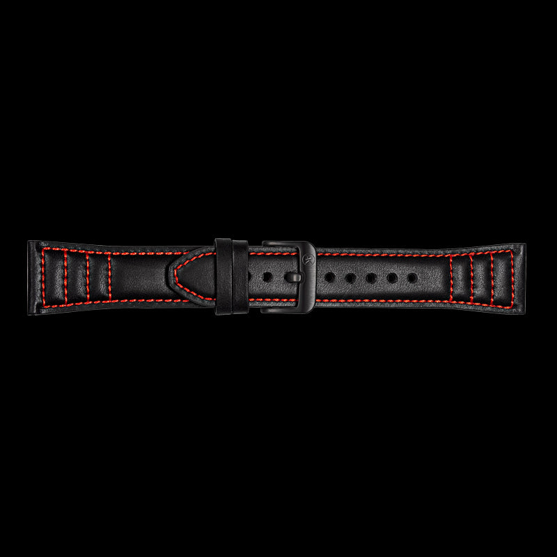Black Leather Strap With Red Stitching Suitable for Ettore Series