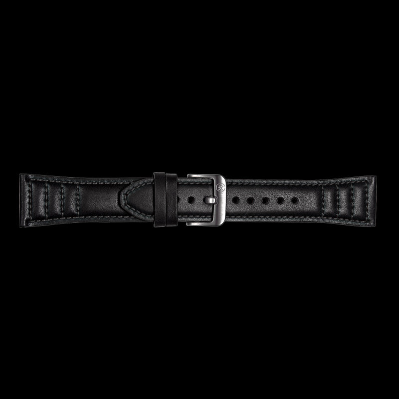 Black Leather Strap With White Steel Buckle Suitable for Ettore Series