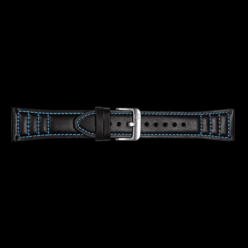 Bracelet en cuir noir avec coutures bleu marine adapté à la série Ettore